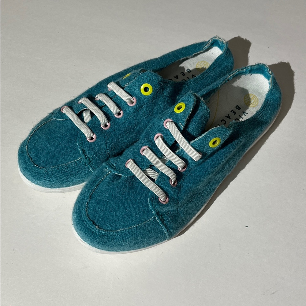 Vionic Beach Breeze slip-on mule sneakers teal terry cloth shoes summer sz 10 - Picture 2 of 8